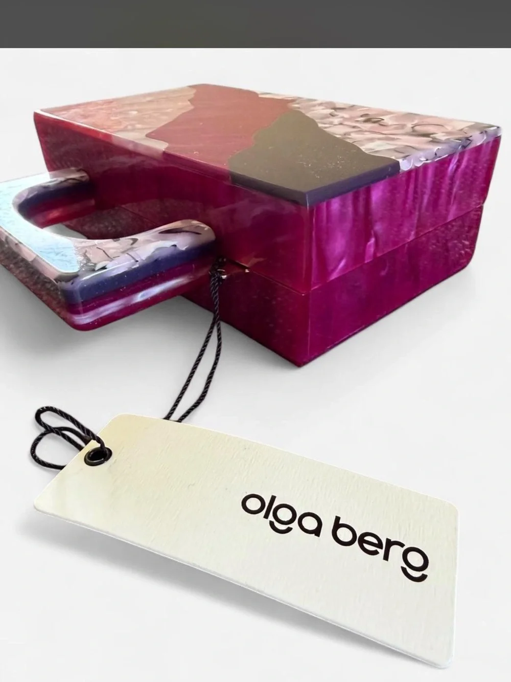 Olga Berg Multicolor Resin Wave-Panel Clutch in Pink, Purple & Cream
